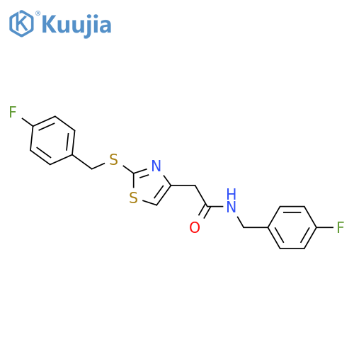 N-(4-fluorophenyl)methyl-2-(2-{(4-fluorophenyl)methylsulfanyl}-1,3-thiazol-4-yl)acetamide structure