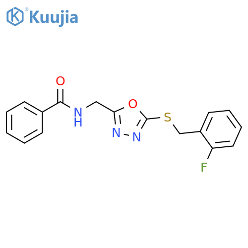 N-(5-{(2-fluorophenyl)methylsulfanyl}-1,3,4-oxadiazol-2-yl)methylbenzamide structure