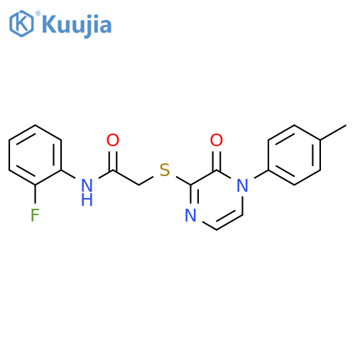N-(2-fluorophenyl)-2-{4-(4-methylphenyl)-3-oxo-3,4-dihydropyrazin-2-ylsulfanyl}acetamide structure