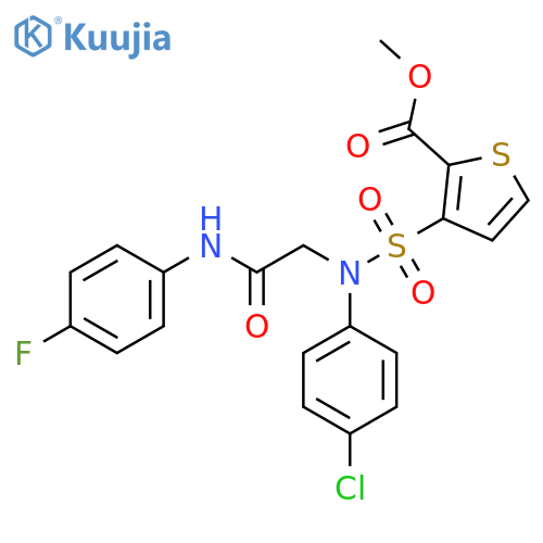 methyl 3-(4-chlorophenyl)({(4-fluorophenyl)carbamoylmethyl})sulfamoylthiophene-2-carboxylate structure