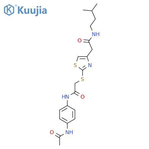 2-2-({(4-acetamidophenyl)carbamoylmethyl}sulfanyl)-1,3-thiazol-4-yl-N-(3-methylbutyl)acetamide structure