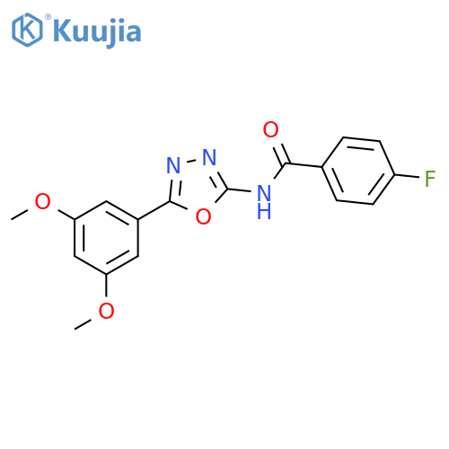 N-5-(3,5-dimethoxyphenyl)-1,3,4-oxadiazol-2-yl-4-fluorobenzamide structure
