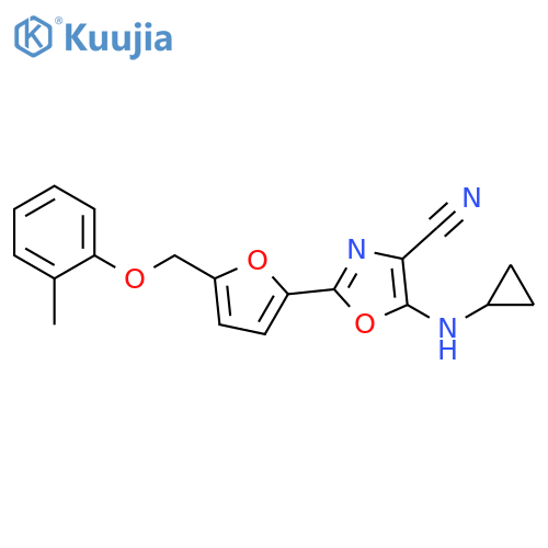 5-(cyclopropylamino)-2-{5-(2-methylphenoxy)methylfuran-2-yl}-1,3-oxazole-4-carbonitrile structure