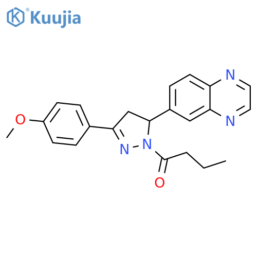 1-3-(4-methoxyphenyl)-5-(quinoxalin-6-yl)-4,5-dihydro-1H-pyrazol-1-ylbutan-1-one structure
