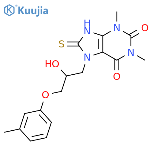 7-2-hydroxy-3-(3-methylphenoxy)propyl-1,3-dimethyl-8-sulfanyl-2,3,6,7-tetrahydro-1H-purine-2,6-dione structure
