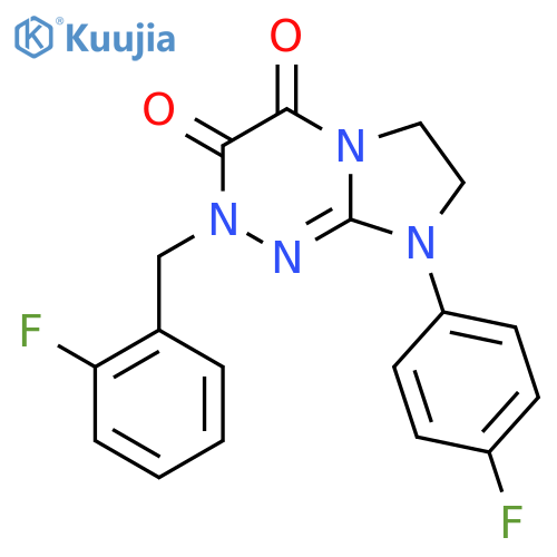 8-(4-fluorophenyl)-2-(2-fluorophenyl)methyl-2H,3H,4H,6H,7H,8H-imidazo2,1-c1,2,4triazine-3,4-dione structure