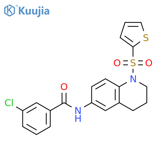 3-chloro-N-1-(thiophene-2-sulfonyl)-1,2,3,4-tetrahydroquinolin-6-ylbenzamide structure