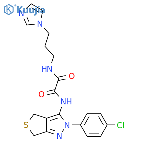 N-2-(4-chlorophenyl)-2H,4H,6H-thieno3,4-cpyrazol-3-yl-N'-3-(1H-imidazol-1-yl)propylethanediamide structure
