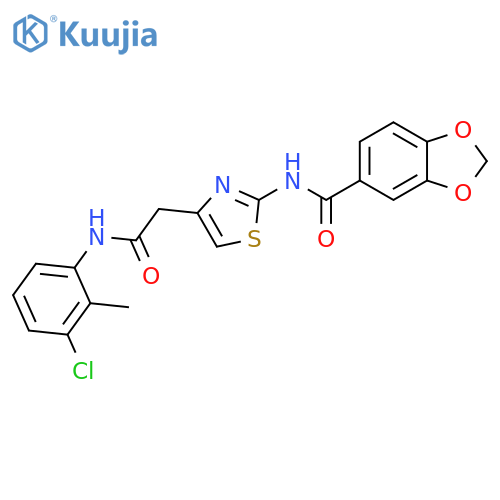 N-(4-{(3-chloro-2-methylphenyl)carbamoylmethyl}-1,3-thiazol-2-yl)-2H-1,3-benzodioxole-5-carboxamide structure