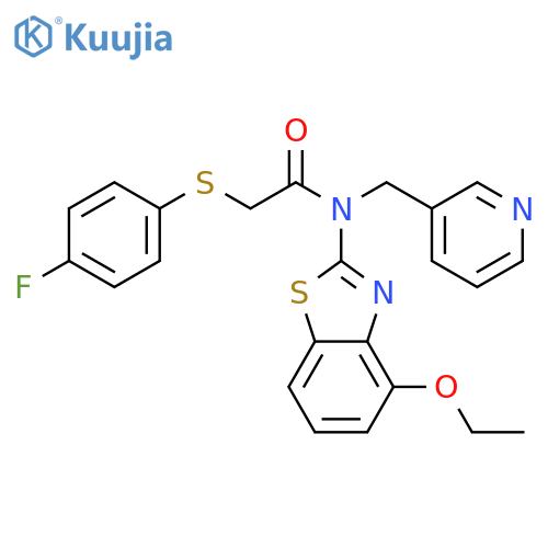 N-(4-ethoxy-1,3-benzothiazol-2-yl)-2-(4-fluorophenyl)sulfanyl-N-(pyridin-3-yl)methylacetamide structure