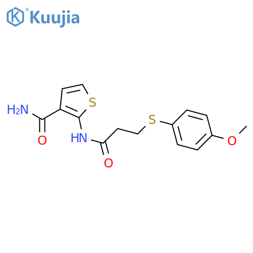 2-{3-(4-methoxyphenyl)sulfanylpropanamido}thiophene-3-carboxamide structure