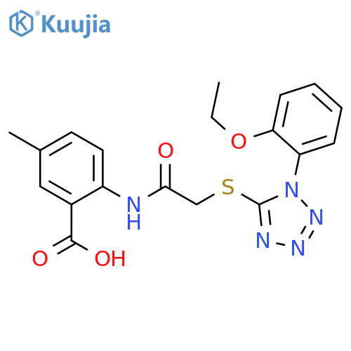 2-(2-{1-(2-ethoxyphenyl)-1H-1,2,3,4-tetrazol-5-ylsulfanyl}acetamido)-5-methylbenzoic acid structure