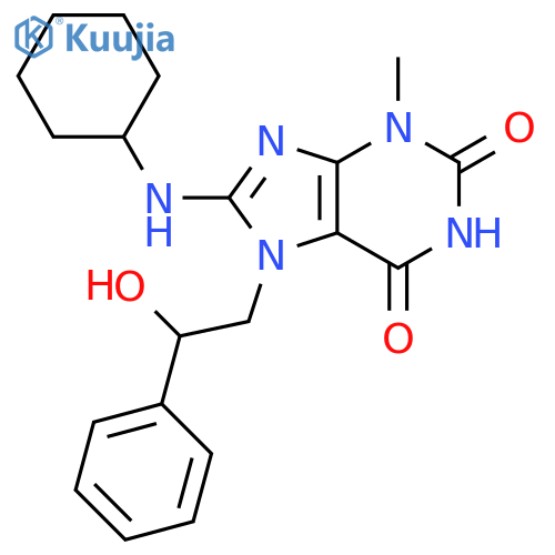 8-(cyclohexylamino)-7-(2-hydroxy-2-phenylethyl)-3-methyl-2,3,6,7-tetrahydro-1H-purine-2,6-dione structure