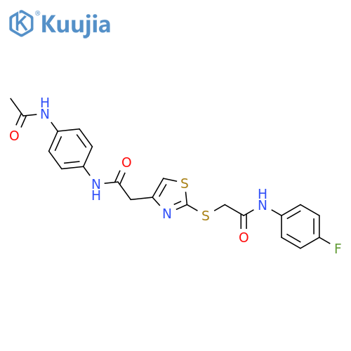 2-(4-{(4-acetamidophenyl)carbamoylmethyl}-1,3-thiazol-2-yl)sulfanyl-N-(4-fluorophenyl)acetamide structure