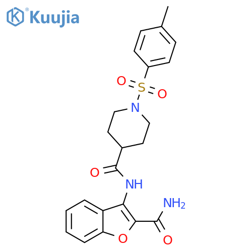 N-(2-carbamoyl-1-benzofuran-3-yl)-1-(4-methylbenzenesulfonyl)piperidine-4-carboxamide structure