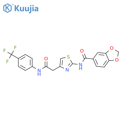 N-4-({4-(trifluoromethyl)phenylcarbamoyl}methyl)-1,3-thiazol-2-yl-2H-1,3-benzodioxole-5-carboxamide structure