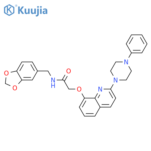 N-(2H-1,3-benzodioxol-5-yl)methyl-2-{2-(4-phenylpiperazin-1-yl)quinolin-8-yloxy}acetamide structure