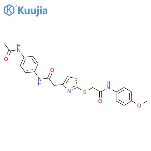 2-(4-{(4-acetamidophenyl)carbamoylmethyl}-1,3-thiazol-2-yl)sulfanyl-N-(4-methoxyphenyl)acetamide structure