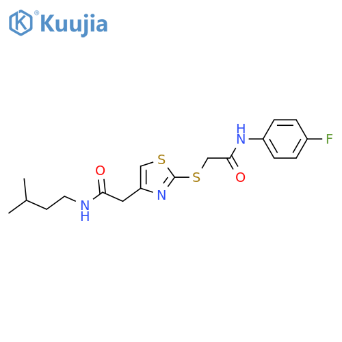 2-2-({(4-fluorophenyl)carbamoylmethyl}sulfanyl)-1,3-thiazol-4-yl-N-(3-methylbutyl)acetamide structure