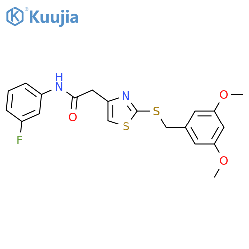 2-(2-{(3,5-dimethoxyphenyl)methylsulfanyl}-1,3-thiazol-4-yl)-N-(3-fluorophenyl)acetamide structure