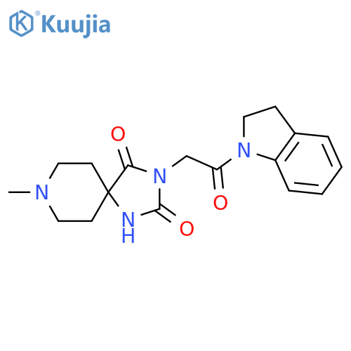 3-2-(2,3-dihydro-1H-indol-1-yl)-2-oxoethyl-8-methyl-1,3,8-triazaspiro4.5decane-2,4-dione structure