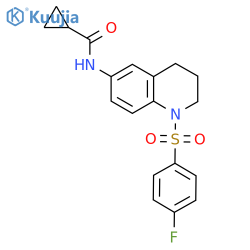N-1-(4-fluorobenzenesulfonyl)-1,2,3,4-tetrahydroquinolin-6-ylcyclopropanecarboxamide structure