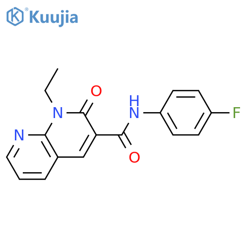 1-ethyl-N-(4-fluorophenyl)-2-oxo-1,2-dihydro-1,8-naphthyridine-3-carboxamide structure