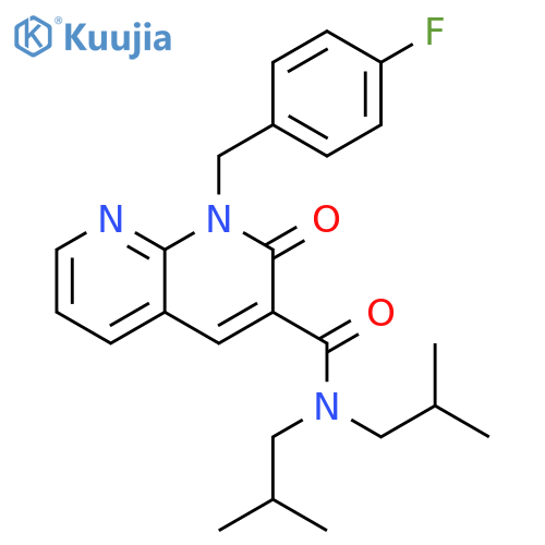 1-(4-fluorophenyl)methyl-N,N-bis(2-methylpropyl)-2-oxo-1,2-dihydro-1,8-naphthyridine-3-carboxamide structure