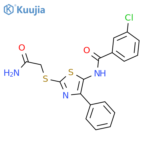 N-{2-(carbamoylmethyl)sulfanyl-4-phenyl-1,3-thiazol-5-yl}-3-chlorobenzamide structure