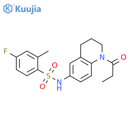 4-fluoro-2-methyl-N-(1-propanoyl-1,2,3,4-tetrahydroquinolin-6-yl)benzene-1-sulfonamide structure