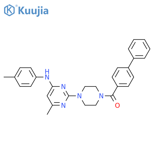 2-(4-{1,1'-biphenyl-4-carbonyl}piperazin-1-yl)-6-methyl-N-(4-methylphenyl)pyrimidin-4-amine structure