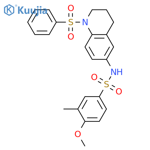 N-1-(benzenesulfonyl)-1,2,3,4-tetrahydroquinolin-6-yl-4-methoxy-3-methylbenzene-1-sulfonamide structure