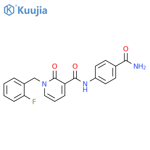 N-(4-carbamoylphenyl)-1-(2-fluorophenyl)methyl-2-oxo-1,2-dihydropyridine-3-carboxamide structure