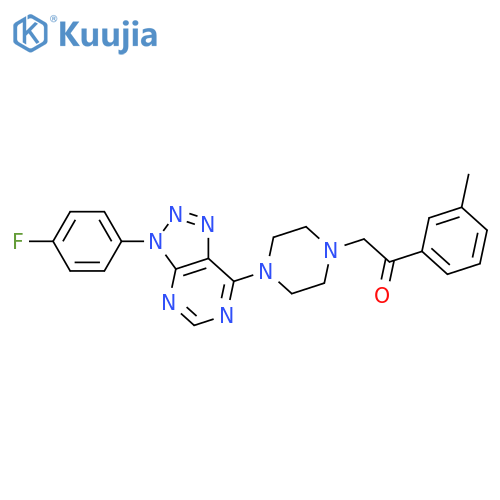 1-[4-[3-(4-fluorophenyl)triazolo[4,5-d]pyrimidin-7-yl]piperazin-1-yl]-2-(3-methylphenyl)ethanone structure