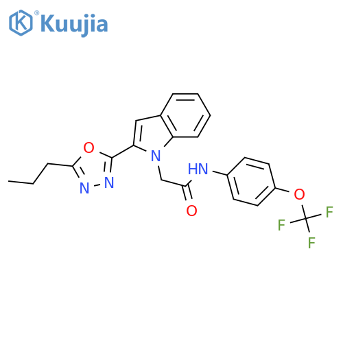 2-2-(5-propyl-1,3,4-oxadiazol-2-yl)-1H-indol-1-yl-N-4-(trifluoromethoxy)phenylacetamide structure