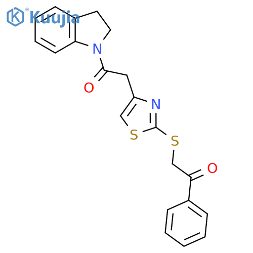 2-({4-2-(2,3-dihydro-1H-indol-1-yl)-2-oxoethyl-1,3-thiazol-2-yl}sulfanyl)-1-phenylethan-1-one structure