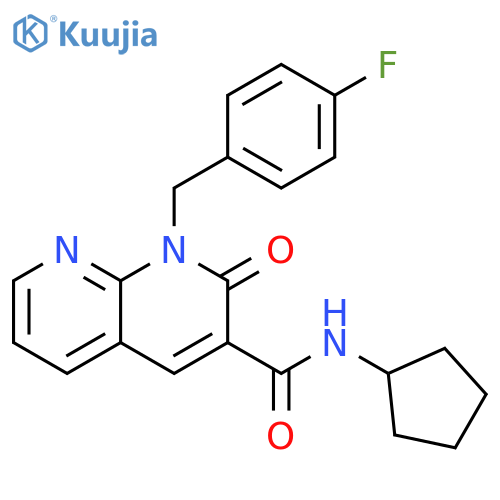 N-cyclopentyl-1-(4-fluorophenyl)methyl-2-oxo-1,2-dihydro-1,8-naphthyridine-3-carboxamide structure
