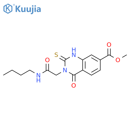 methyl 3-(butylcarbamoyl)methyl-4-oxo-2-sulfanylidene-1,2,3,4-tetrahydroquinazoline-7-carboxylate structure