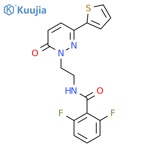 2,6-difluoro-N-{2-6-oxo-3-(thiophen-2-yl)-1,6-dihydropyridazin-1-ylethyl}benzamide structure