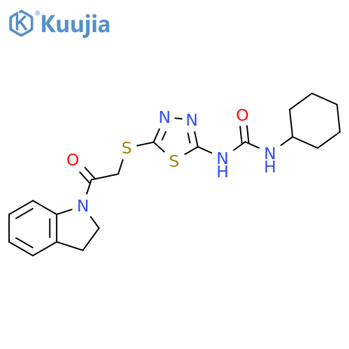1-cyclohexyl-3-(5-{2-(2,3-dihydro-1H-indol-1-yl)-2-oxoethylsulfanyl}-1,3,4-thiadiazol-2-yl)urea structure