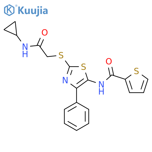 N-(2-{(cyclopropylcarbamoyl)methylsulfanyl}-4-phenyl-1,3-thiazol-5-yl)thiophene-2-carboxamide structure
