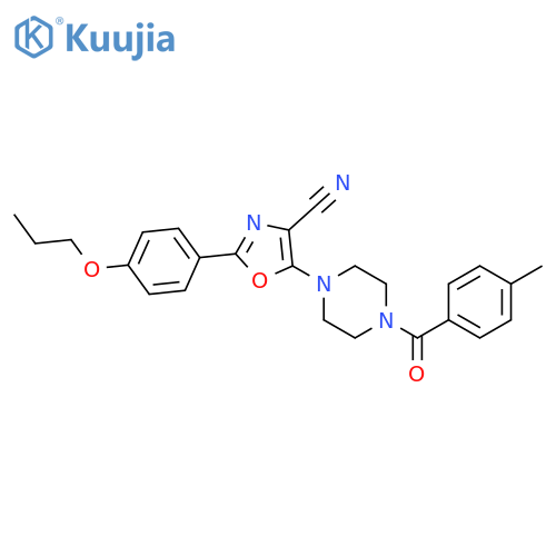 5-4-(4-methylbenzoyl)piperazin-1-yl-2-(4-propoxyphenyl)-1,3-oxazole-4-carbonitrile structure