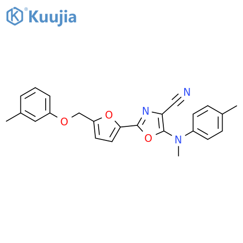 2-{5-(3-methylphenoxy)methylfuran-2-yl}-5-{(4-methylphenyl)methylamino}-1,3-oxazole-4-carbonitrile structure