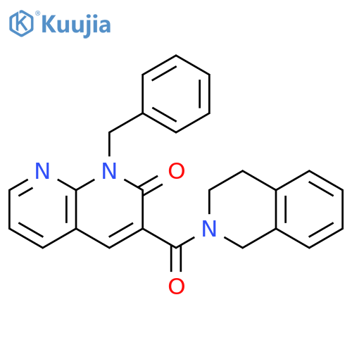 1-benzyl-3-(1,2,3,4-tetrahydroisoquinoline-2-carbonyl)-1,2-dihydro-1,8-naphthyridin-2-one structure