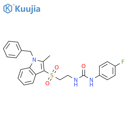 3-{2-(1-benzyl-2-methyl-1H-indol-3-yl)sulfonylethyl}-1-(4-fluorophenyl)urea structure