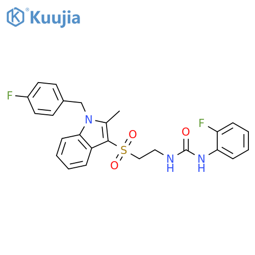 1-(2-fluorophenyl)-3-2-({1-(4-fluorophenyl)methyl-2-methyl-1H-indol-3-yl}sulfonyl)ethylurea structure