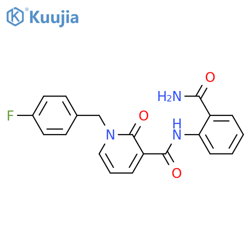 N-(2-carbamoylphenyl)-1-(4-fluorophenyl)methyl-2-oxo-1,2-dihydropyridine-3-carboxamide structure