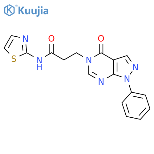 3-{4-oxo-1-phenyl-1H,4H,5H-pyrazolo3,4-dpyrimidin-5-yl}-N-(1,3-thiazol-2-yl)propanamide structure