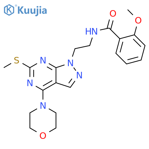 2-methoxy-N-{2-6-(methylsulfanyl)-4-(morpholin-4-yl)-1H-pyrazolo3,4-dpyrimidin-1-ylethyl}benzamide structure