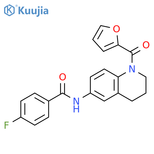 4-fluoro-N-1-(furan-2-carbonyl)-1,2,3,4-tetrahydroquinolin-6-ylbenzamide structure